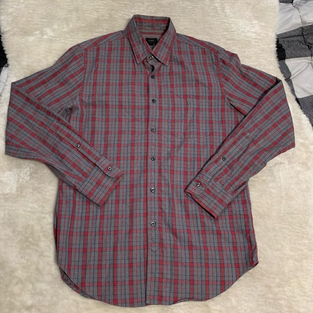 J Crew Mens Button‎ Down Gray Red Dress Shirt Size Small Casual